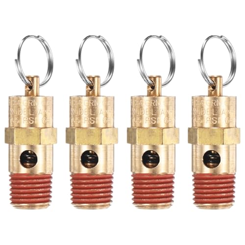 M METERXITY 4-Pack Air Compressor Pressure Release Safety Valve, 1/4" NPT Male 165 PSI Brass Threaded Automatic Air Vent Safety Control Valve - style: 165 PSI
