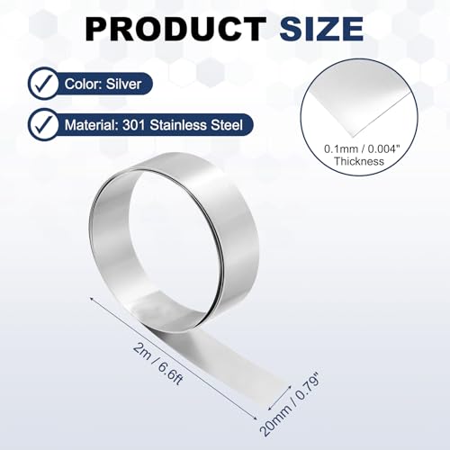 MECCANIXITY 301 Stainless Steel Foil Roll 0.1mmx20mmx2m Silver - size: 0.1mm x 20mm x 2m