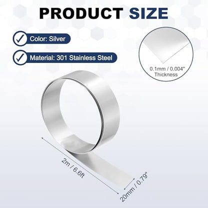 MECCANIXITY 301 Stainless Steel Foil Roll 0.1mmx20mmx2m Silver - size: 0.1mm x 20mm x 2m