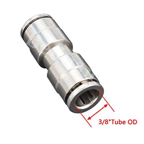 Beduan Push to Connect Fitting 3/8" OD Nickel-Plated Copper Pneumatic Air Fitting Straight Union Tube Connector (Pack of 2) - size: 3/8" OD, style: 2 Pieces