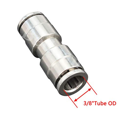 Beduan Push to Connect Fitting 3/8" OD Nickel-Plated Copper Pneumatic Air Fitting Straight Union Tube Connector (Pack of 2) - size: 3/8" OD, style: 2 Pieces