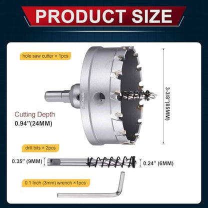 Tungsten Carbide Tipped Hole Saw 3-3/8 Inch 85mm Hole Cutter - size: 3-3/8 Inch (85mm)