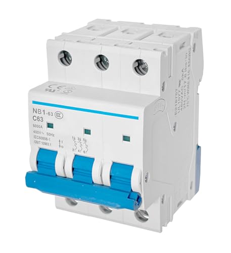 DIN Rail Mount Miniature Circuit Breaker, C Curve, UL Listed UL1077 (3 Poles 63A) - style: 3 Poles 63A