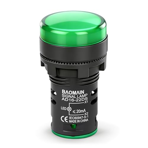 BAOMAIN 22mm LED Industrial Indicator Light,220V AC Pilot Signal Lamp for Industrial Machinery Control Circuits,7/8" Panel Mount, Screw Terminal,Green,5-Pack - color: Green