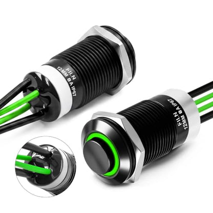 2PCS 8A 12mm Latching Push Button Switch 12V-24V DC IP67 High Head - color: Green