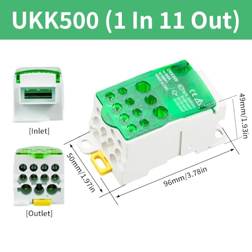 DIN Rail Distribution Box,690V 500A Positions Screw Terminal Block Junction Box Breaker Box Circuit Breaker Distribution Box for Various Power Distribution Needs (Green, 500A) - color: Green, size: 500A