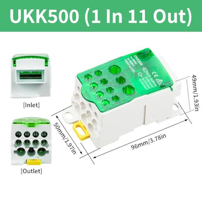 DIN Rail Distribution Box,690V 500A Positions Screw Terminal Block Junction Box Breaker Box Circuit Breaker Distribution Box for Various Power Distribution Needs (Green, 500A) - color: Green, size: 500A