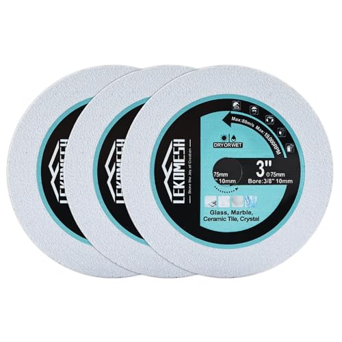 Diamond Glass Cutting Disc - 3pcs 3"/75mm Cut Off Wheel Saw Blade with 3/8" (10 mm) Arbor for Cutting Glass Ceramic Tile Marble - size: 3pcs 75mm