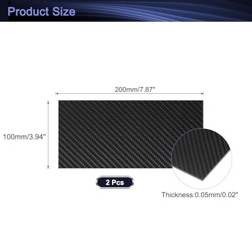 MECCANIXITY 2 Pcs 3K Carbon Fiber Plate Panel Sheets, 200 x 100 x 0.5mm Carbon Fiber Board Plate Flexible for RC Aircraft, Model Car, Auto Parts (Twill Matte) - size: 200 x 100 x 0.5mm