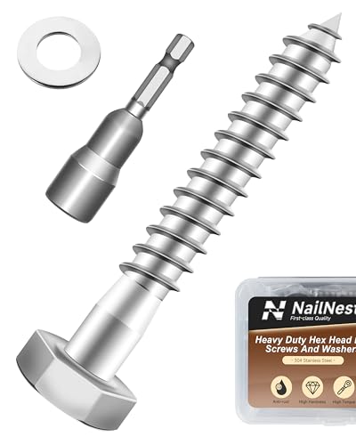 (1Box) 1/4" x 2" Hex Head Lag Screws Bolts with Flat Washers, 20Sets 304 Stainless Steel 18-8 Heavy Duty 1/4 Lag Bolts for Wood with Hex Socket - size: 1/4" x 2", style: 1-Box