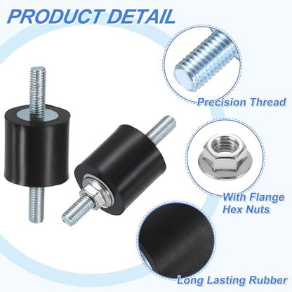 uxcell 4Pcs M5 x 15mm Rubber Mounts, 19 x 19mm Cylindrical Anti Vibration Isolator Studs Shock Absorber Double Studs with Nuts for Car Bobbin Generator Air Compressors - size: M5 x 15mm, 19 x 19mm