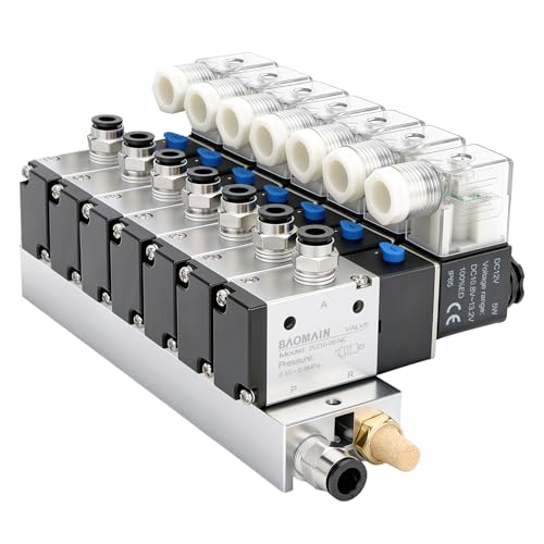 BAOMAIN 12V DC 3/2 Pneumatic Solenoid Valve 7 Station 3V210-08 Manifold Kit - size: 7-Station Valve Kit