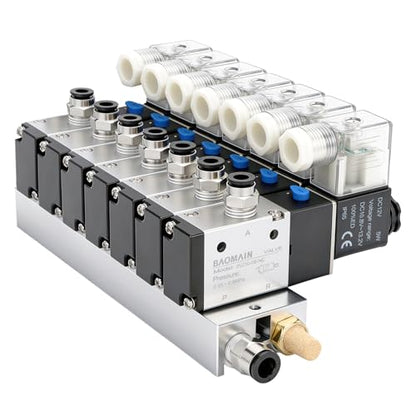 BAOMAIN 12V DC 3/2 Pneumatic Solenoid Valve 7 Station 3V210-08 Manifold Kit - size: 7-Station Valve Kit