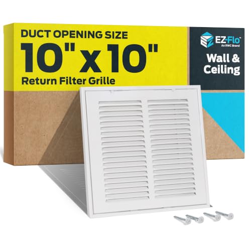 EZ-FLO 10 x 10 Inch (Duct Opening) Return Air Vent Cover for Wall or Ceiling, Solid Steel Return Air Filter Grille, HVAC Vent Cover, White, 61657 - size: 10 in. x 10 in.