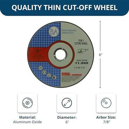 Benchmark Abrasives 6" Aluminum Oxide Type 1 Cut Off Wheels, 25-Count - style: 6" | 25 Count