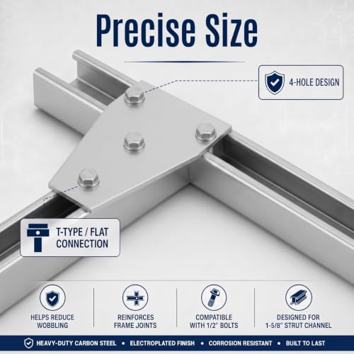 Flutesan 8 Pcs 4 Hole T Bracket for 1-5/8" Strut Channel Flat Tee Plate