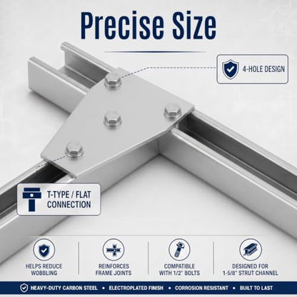 Flutesan 8 Pcs 4 Hole T Bracket for 1-5/8" Strut Channel Flat Tee Plate