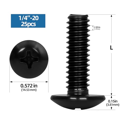 1/4"-20 x 1/2" Truss Head Machine Screws, Full Thread, 304 Stainless Steel Black Finish, 25 PCS - size: 1/4"-20 x 1/2"