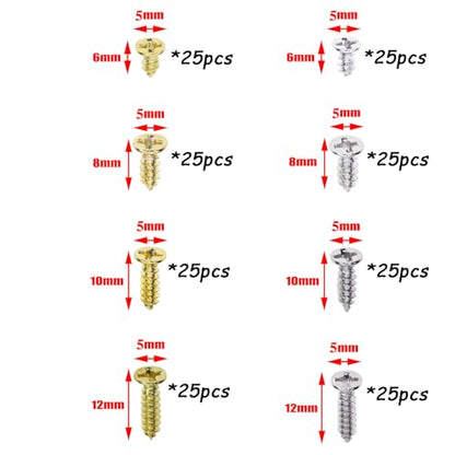 Mini Skater 200PCS Small Flat Head Cross Wood Screws Assortment Kit Carbon Steel Self Tapping Screws, Gold and Silver