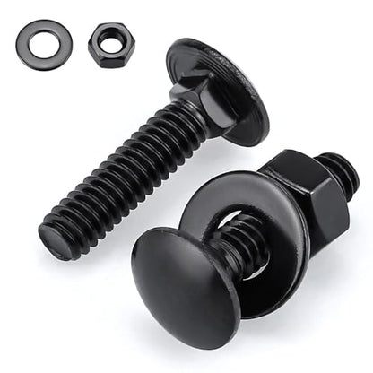 Glvaner (10 Sets) 1/4-20 x 1/2" Stainless Steel Carriage Bolts Screws Black and Hex Nuts & Flat Washers Black, Round Head Square Neck, 304 Stainless Steel 18-8, Full Thread Coverage - size: 1/4-20 x 1/2"