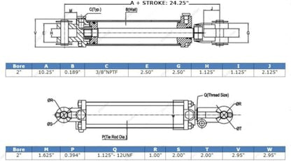 Tie-Rod Cylinder for Double Acting - Double Acting Hydraulic Cylinder, 2" Bore x 14" Stroke
