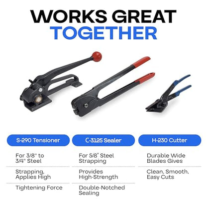 IDL Packaging C-3125 Double-Notched Front-Action Sealer/Crimper for 5/8" Steel Strapping – Durable Tool with Long Handle – Good for Horizontal and Vertical Operation – Heat-Treated Wearing Steel Parts - size: for 5/8" steel strapping
