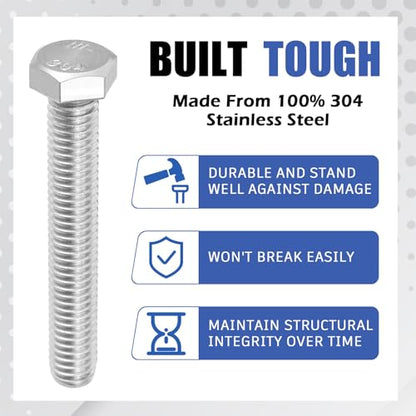 Zonon 50 Pcs 3/8-16 x 2-1/2" Hex Head Screw Bolt, Silver - color: Silver, size: 3/8-16 X 2-1/2"