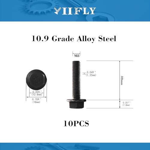 M8 x 40mm Flanged Hex Head Bolts Flange Hexagon Screws, M8x1.25 Bolt, 10.9 Grade Alloy Steel, Hexagon Head Bolts, Black Zinc Finish, Full Thread, Quantity 10 - size: M8 x 40mm(10PCS)
