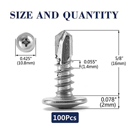 #8 x 5/8" Sheet Metal Screws 100PCS 410 Stainless Steel Truss Head Fast Self Tapping Screws by SG TZH - color: Silver, size: #8 x 5/8"