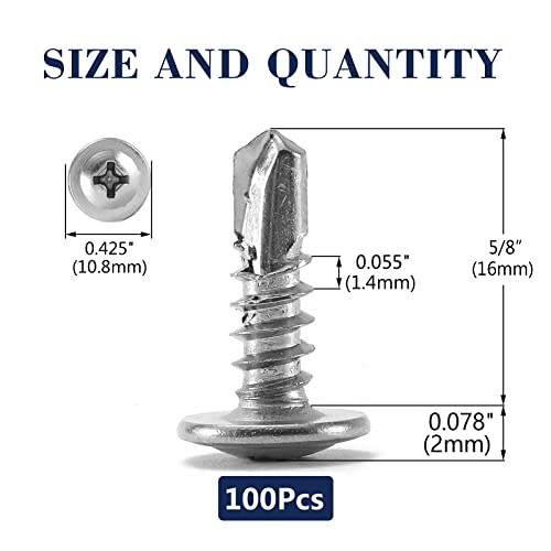 #8 x 5/8" Sheet Metal Screws 100PCS 410 Stainless Steel Truss Head Fast Self Tapping Screws by SG TZH - color: Silver, size: #8 x 5/8"