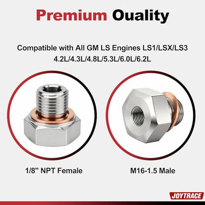 2 PCS Stainless Steel Oil Pressure Sensor Adapter for GM LS Series Engines LS1 LSX LS3 4.2L 4.3L 4.8L 5.3L 6.0L 6.2L M16 1.5