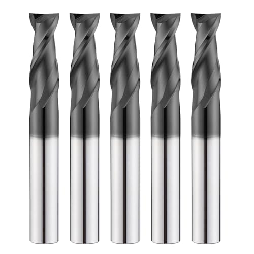 3/16" Tungsten Carbide Square End Mill 2 Flute Micro Grain Milling Bits Set,AlTiN Coating,for Milling Alloy Steels,Cast Iron,Carbon Steel(5PCS) - size: 3/16 in