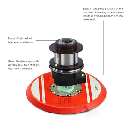 Professional Random Orbital Air Sander 5" Pneumatic Palm Sander DA Sander, Low Noise Reduction, 12000 RPM, Hook & Loop, for Auto Body, Car Detailing, Wood, Metal Polishing & Buffing - size: 5 inch