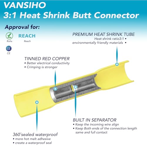 10 Pack 8 AWG Heat Shrink Butt Connectors - Waterproof Electrical Wire Terminals, Marine & Automotive Crimp Connectors, Insulated Splice Kit with Adhesive Lining