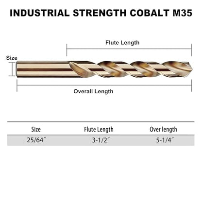 GMTOOLS 25/64 inch Cobalt Drill Bits, M35 HSS, 135 Degree Tip, Jobber Length Twist Drill Bit Set for Hard Metal, Stainless Steel, Cast Iron, Wood and Plastic, with Storage Case, Pack of 3 - style: M35-25/64-3PCS