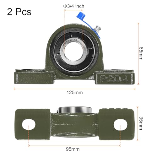 uxcell 2 Pcs UCP204-12 Pillow Block Bearings 3/4 inch Bore Self Alignment, Solid Cast Iron Base Mounted Chrome Steel Bearings - size: UCP204-12