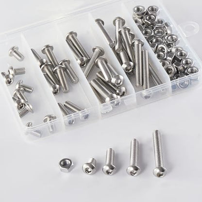 M6 x 10mm 20mm 30mm 40mm Button Head Socket Cap Screws Bolts and Nuts, Stainless Steel 304, Bright Finish, Metric Allen Hex Drive, Fully Thread, Assortment Kit 80PCS - size: Button M6x10-40mm+Nuts