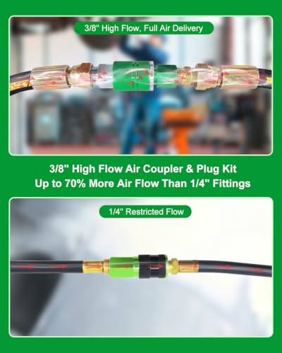 9-Piece 3/8" High Flow Air Hose Fittings Set, 3 Couplers (2 FNPT + 1 MNPT) & 6 Plugs (5 FNPT + 1 MNPT) with 3/8" Body & 3/8" NPT Threads, Air Compressor Accessories Quick Connect Set, Max 300PSI - size: 9 PCS Female Thread-3/8"