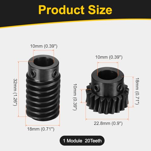 uxcell Worm Gear Set 1 Mod 20T 1:20 Reduction Rate,Gear 10mm,Rod 10mm Bore - size: Gear 10mm, Rod 10mm Bore