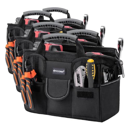 TICONN Heavy Duty Tool Bag with Multi-Pockets, Portable Tool Box Organizer Storage Bag, with Adjustable Shoulder Strap and Ergonomic Handle (Black, 12" Standard Base) (Pack of 3) - color: Black, size: 12" Standard Base (Pack of 3)