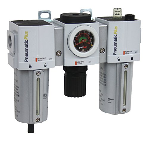 PneumaticPlus PPC4-N06G-Q1 Compressed Air Filter Regulator Lubricator Combo 3/4" NPT, 5 Micron, Metal Bowl, Manual Drain, Embedded Gauge (0-140 PSI)