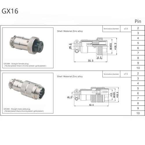 3.28 ft GX16 2 Pin Male to Female Cable, GX16 2Pins Female to Male Head Aviation Cordset Electrical Connector Panel Mount Circular Metal Adapter Cordset for Ships 7A 220V 18AWG (1meter) - size: GX16 2Pin