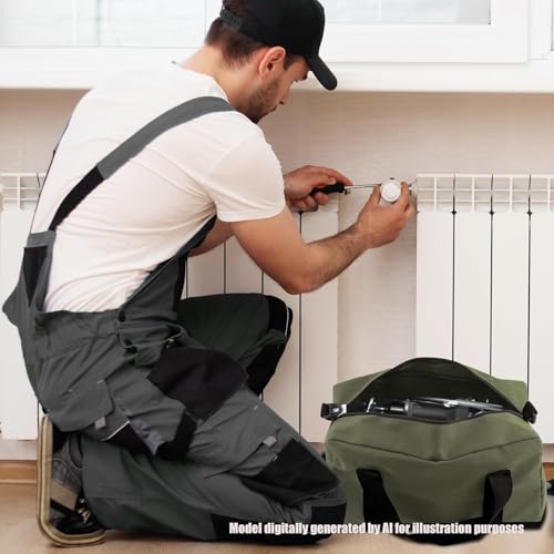 Small Tool Bag, Close Top Wide Mouth Tool Organizer Bag, Large Tool Bags - color: Army Green, size: 14 Inch