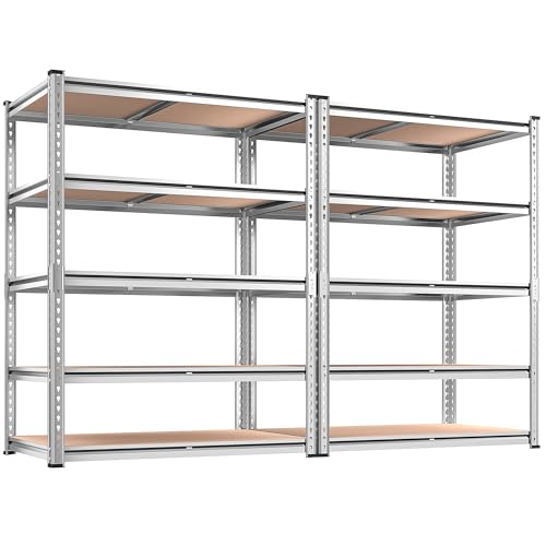 REIBII 2020LBS Garage Shelving Heavy Duty Metal Shelving 5 Tier Storage Shelves, Garage Shelves for Basement, Warehouse, Pantry, Closet, Kitchen, 72" H x 36" W x 16" D, Galvanized, 2 Pack - color: Galvanized