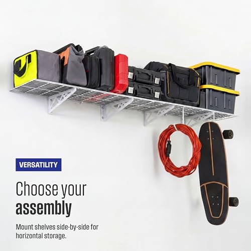 SafeRacks Steel Garage Wall Shelves 2-Pk w/Hooks, 300lb, White (12x36) - color: White, size: 12"x36" (2-Pack)