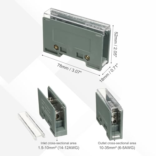 MECCANIXITY 1 in 4 Out Rail Terminal Blocks, 690V 100A Connectors Power Distribution Block with Flame-Retardant Housing for Power Distribution Cabinets 18mm Width 14-12AWG Gauge - size: 18mm 14-12AWG, style: 1 in 4 Out