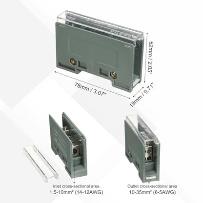 MECCANIXITY 1 in 4 Out Rail Terminal Blocks, 690V 100A Connectors Power Distribution Block with Flame-Retardant Housing for Power Distribution Cabinets 18mm Width 14-12AWG Gauge - size: 18mm 14-12AWG, style: 1 in 4 Out