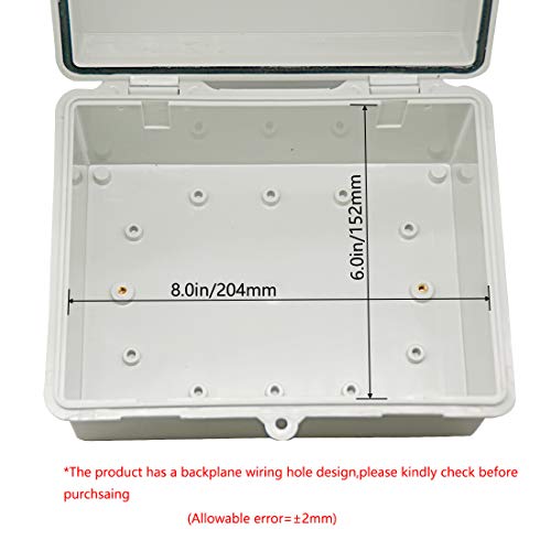 Zulkit 2pcs Junction Box ABS Plastic Dustproof Waterproof IP65 Electrical Boxes Hinged Shell Outdoor Universal Project Enclosure 8.7 x 6.7 x 4.3 inch (220x170x110 mm) - size: 8.7" x 6.7" x 4.3"(2pcs)
