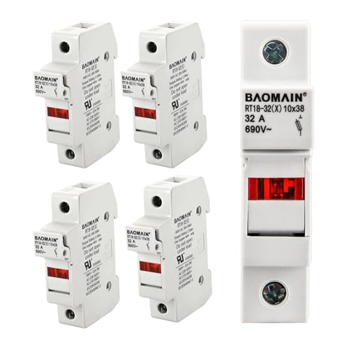 BAOMAIN 5-Pack 1P 690V DIN Rail Fuse Holder for 10x38mm Fuse,UL Recognized