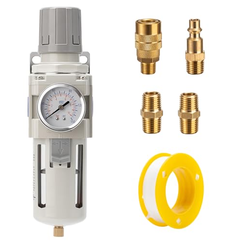 Industrial Air Compressor Filter Regulator Combo 3/8" NPT 0-150 PSI w/Semi-Auto Drain,5 Micron Water Separator for Pneumatic Tools - size: 3/8NPT